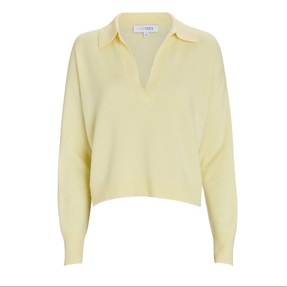 INTERMIX Hillary Cashmere Polo Sweater in Yellow - Picture 2 of 7